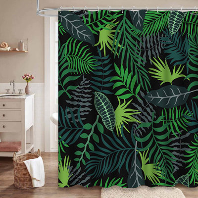Rideau de douche imperméable à motif floral à motif de palmiers tropicaux avec 12 crochets