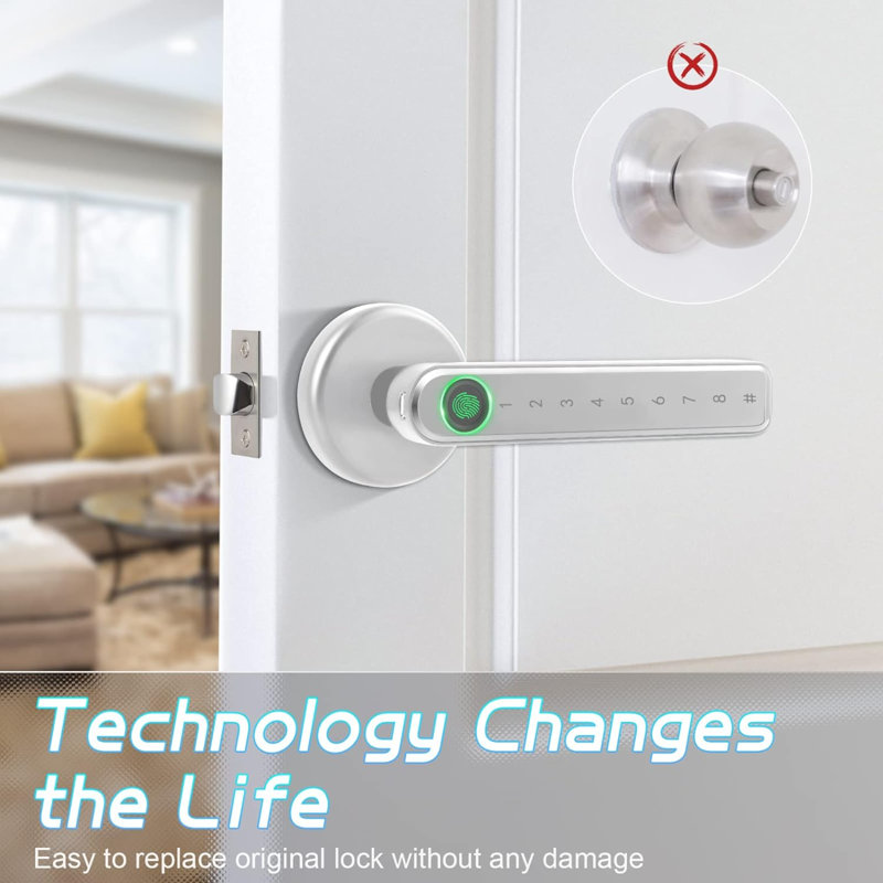 Silver Modern Fingerprint Keypad Door Lock with Handle