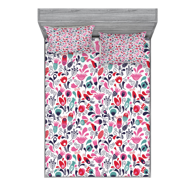 Microfiber Floral Sheet Set, Queen Sheet Set with Fitted Sheet