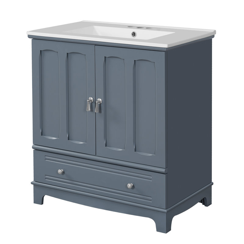 Meuble-lavabo Freestading 30 po avec comptoir en céramique, Bleu