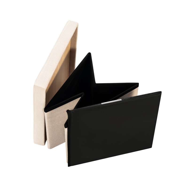 Folding Storage Ottoman With Tray Top And Wooden Legs, Off White