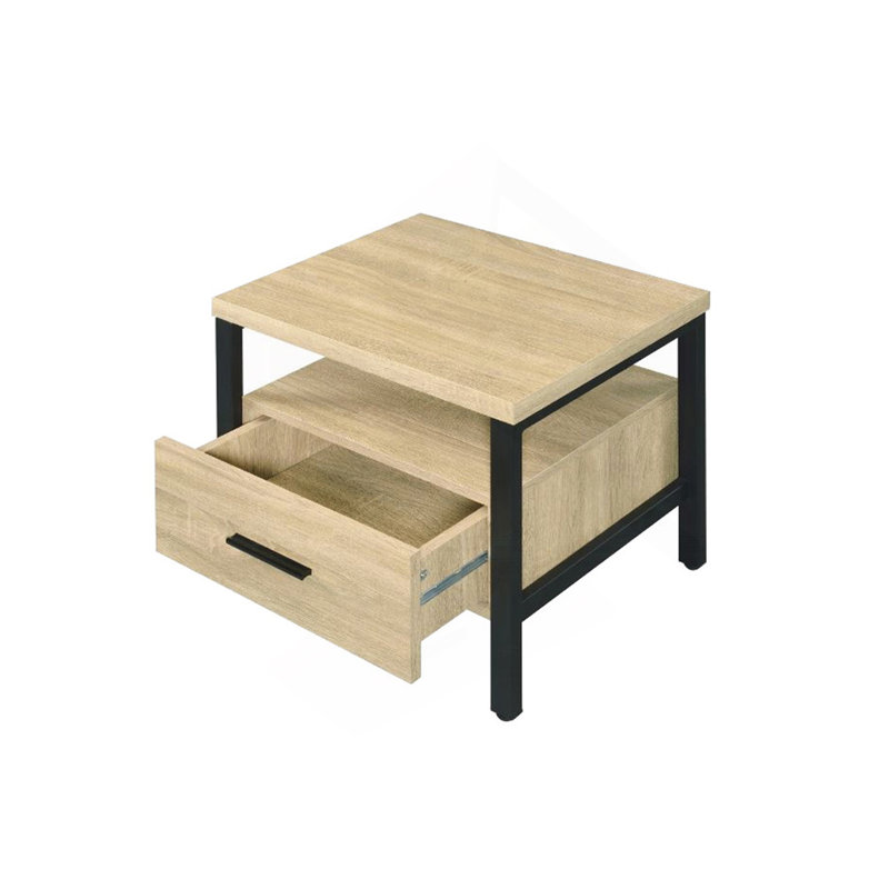 Table de chevet à un tiroir avec tablette à 1 niveau, chêne et noir