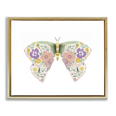 Marigold Floral Moth Framed Floater Canvas Wall Art by Leah Straatsma
