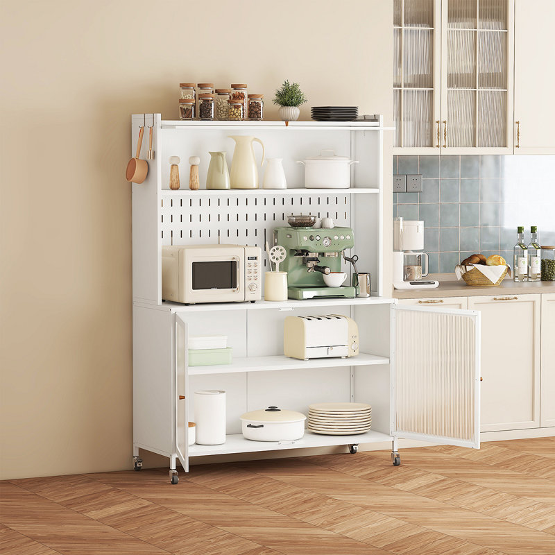 Armoire de cuisine, armoire de rangement haute avec portes en verre et tablettes réglables, armoire de cuisine, salon, salle à manger, blanc