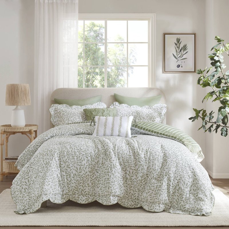 Ensembles de literie vert sauge moderne, ensemble d'édredon en polyester 5 pièces pour la maison
