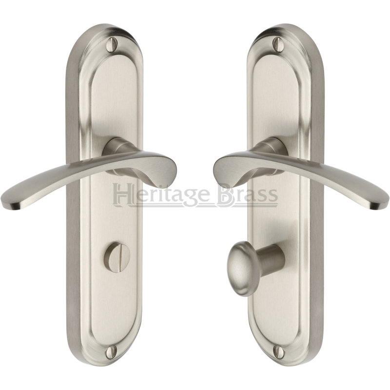 Heritage Brass Heritage Door Handle for Bathroom Ambassador Design, Satin Nickel