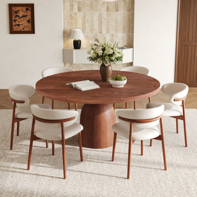 Amberly 5/7 Pieces Mid-Century Round Solid Wood Dining Table Chairs Set
