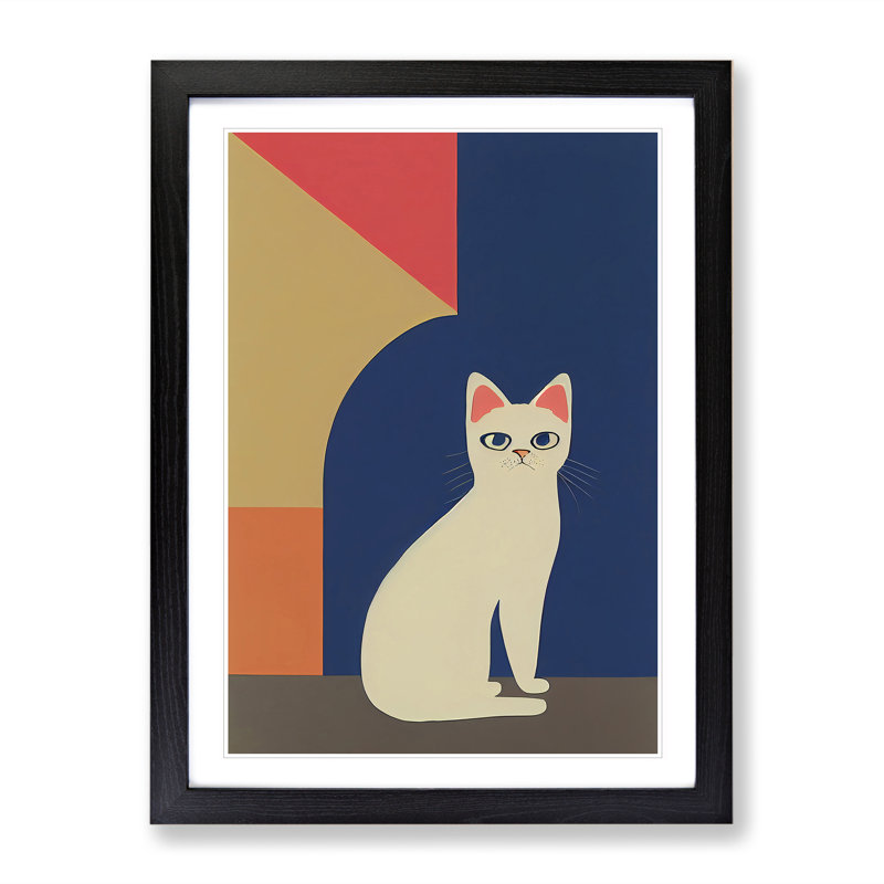 Clever Cat - Single Picture Frame Print, 64cm H x 46cm W x 2cm D, Black