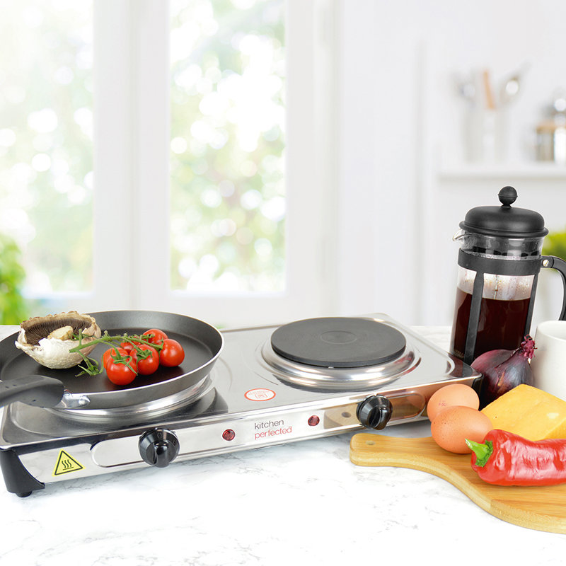 Kitchen Perfected 2000 Watt Electric Double Hotplate, Silver/Grey