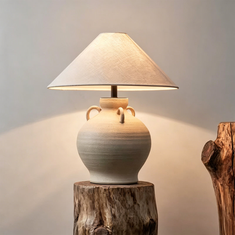 Lampe de table en céramique texturée faite à la main de 16,5 po à base d'urne en boucle, lampe de chevet de style campagnard pour le décor du salon