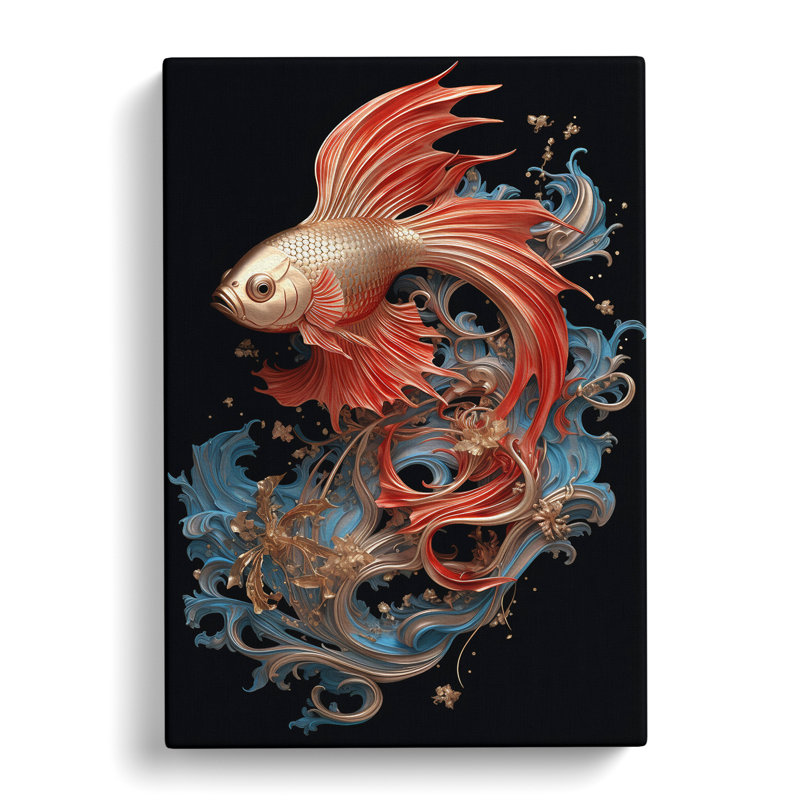 Siamese Fighting Fish Art Nouveau No.2 - Wrapped Canvas, 60cm H x 40cm W x 3cm D