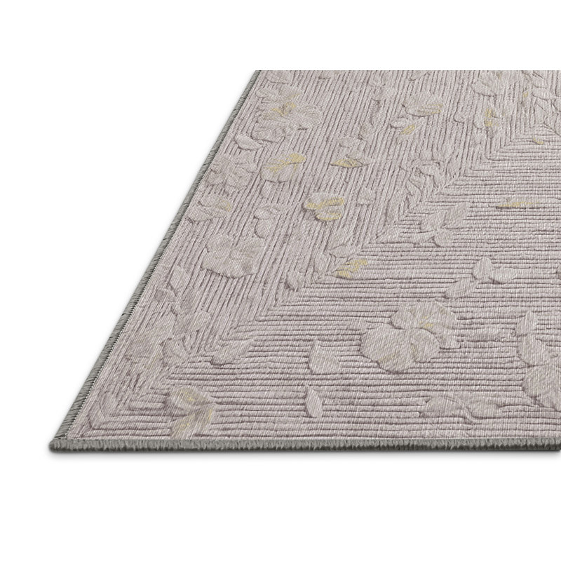 Machine Washable Gray Area Rug, Round 5'