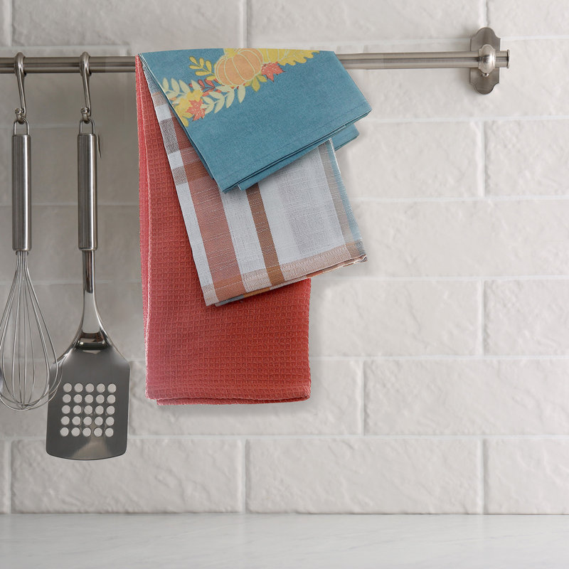 Ensemble de serviettes de cuisine (ensemble de 3 pièces) (écossais avec écusson citrouille)
