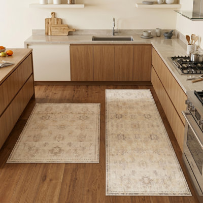2-Piece Rug Set Machine Washable & Water Resistant Non-Slip Low Pile Mat and Runner Rug