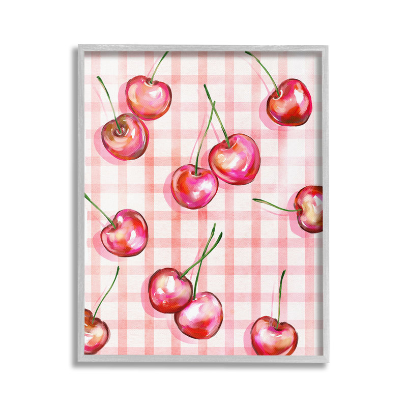 «Gingham», cerises, estampe numérique encadrée par Ziwei Li, H 30 po x l 24 po, Estampe numérique Farmhouse