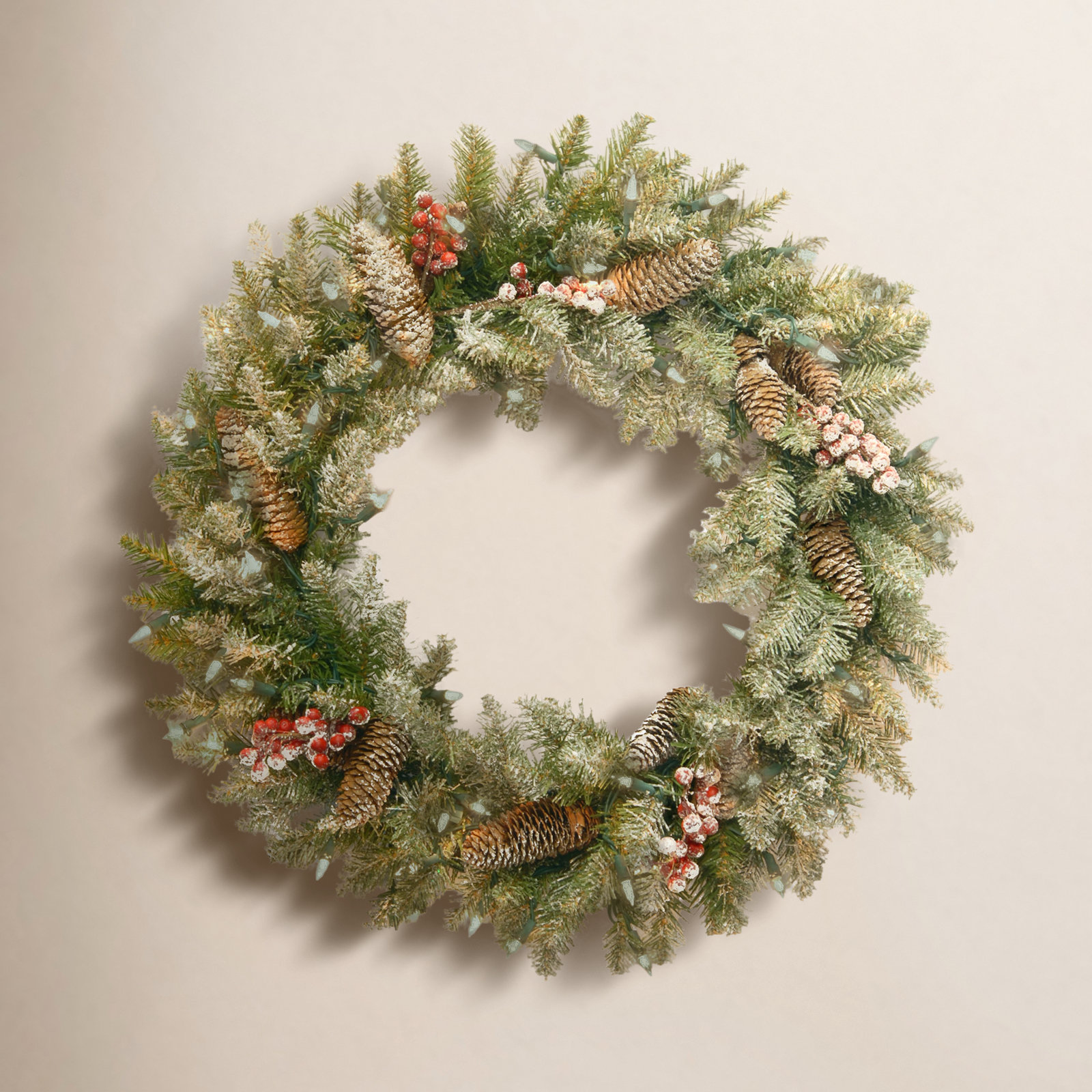 Frosted Pre-Lit Pinecone Christmas Wreath, 30" H x 30" W x 6" D / 210 Branch Tips