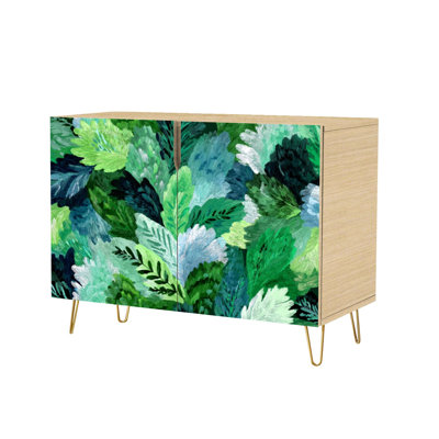 Sideboard Buffet Cabinet with Storage Modern Mint Olive Leaf Design Seamless Decorative Print with 2 Doors for Living Room and Kitchen