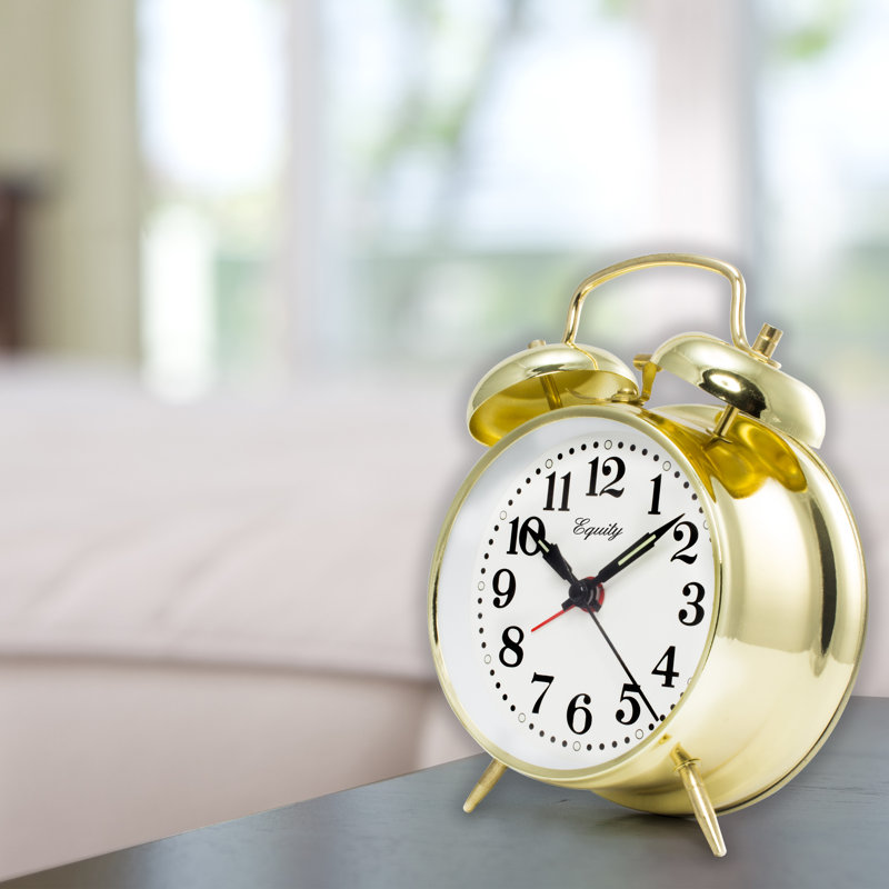 Brass-finished Metal Twin Bell Keywind Analogue Alarm Clock
