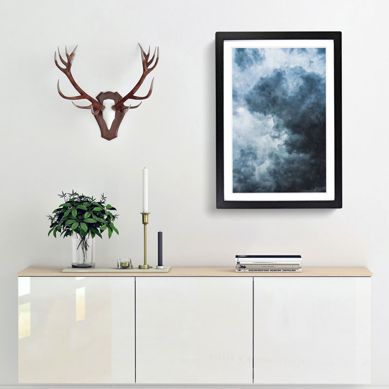 White Clouds - Picture Frame Painting Print, 33cm H x 24cm W x 2cm D, Black Framed