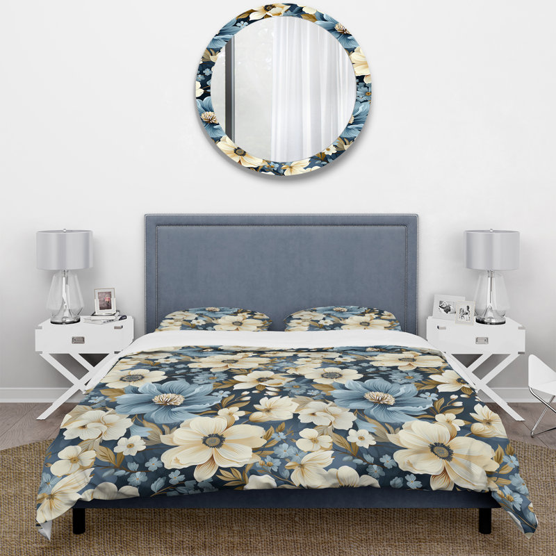 Ensemble de housse de couette à motif floral Blue Coastal Dreams, Housse de couette pour très grand lit et 2 très