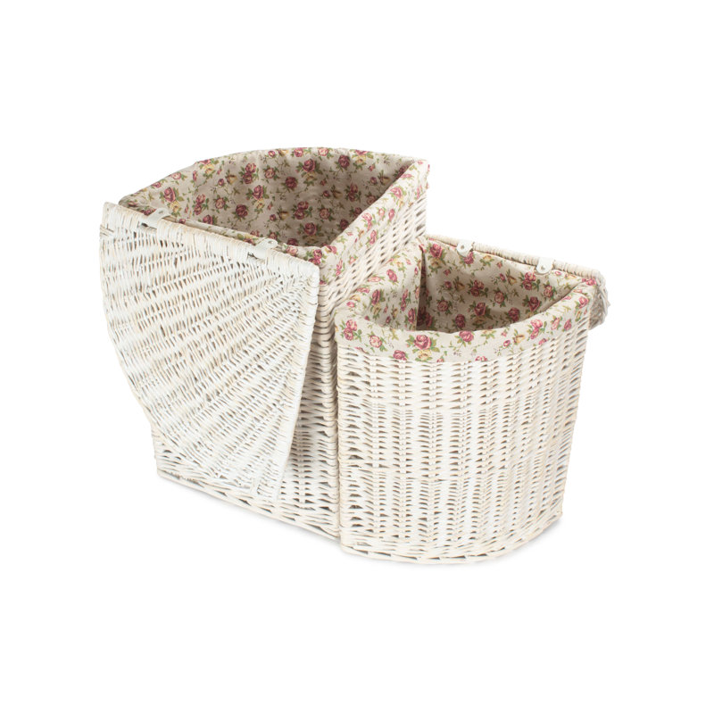 Wicker 2 Piece Corner Laundry Bin Set with Garden Rose Lining, White Wash