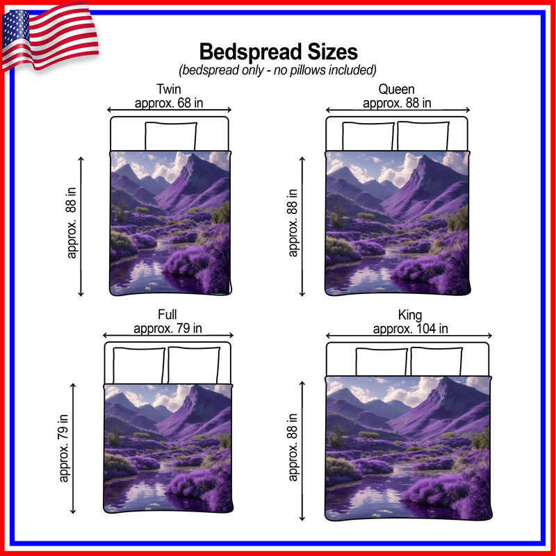 Couvre-lit matelassé Lavender Mountain Landscape, Lit simple