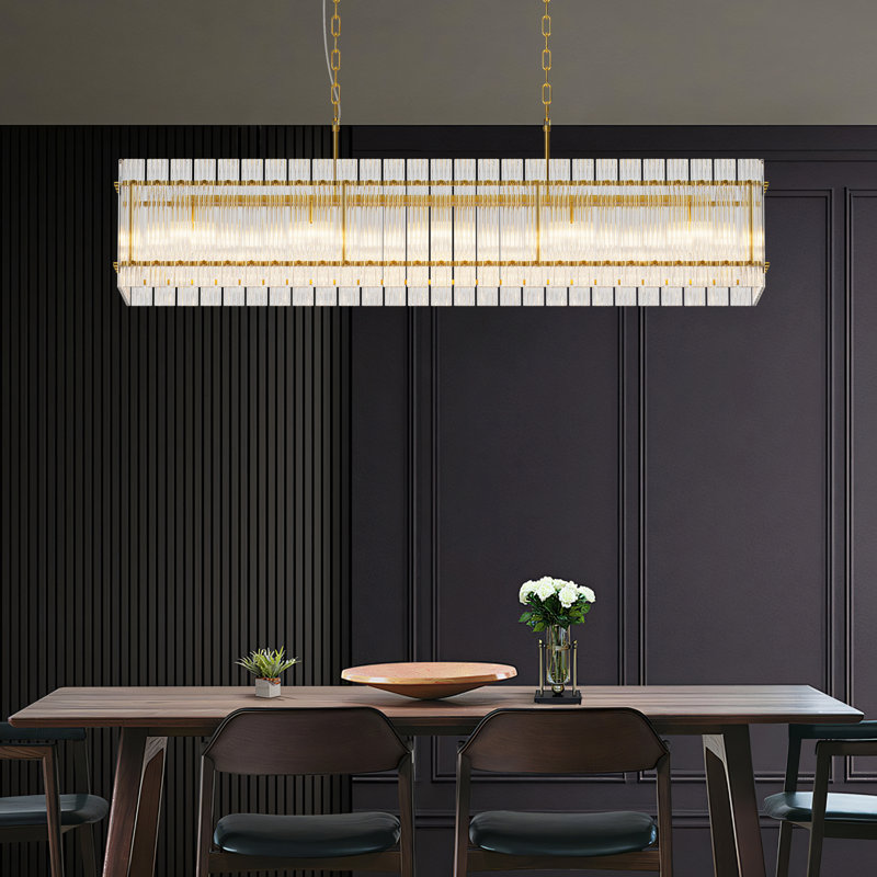 Lustre rectangulaire moderne en cristal doré à 10 lumières: luminaire suspendu contemporain pour salle à manger, salon et îlot de cuisine