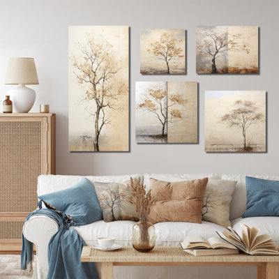 African Beige Tree - Tree African Wall Art Prints Set Of 5