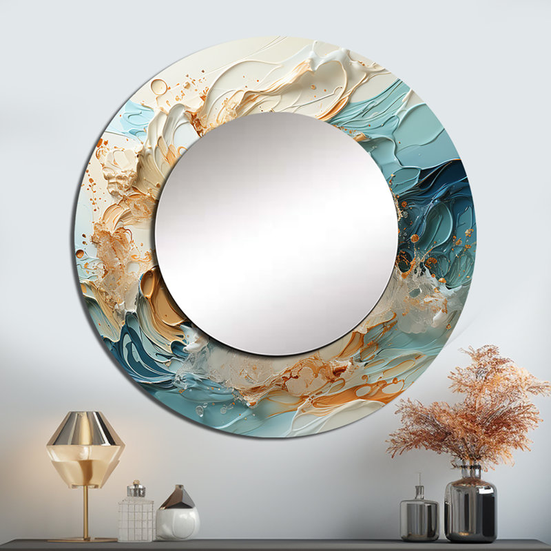 Sabella Blue Storm liquide Art Charm - grand miroir mural tempêtes, miroir décoratif rond bleu, impression sur métal