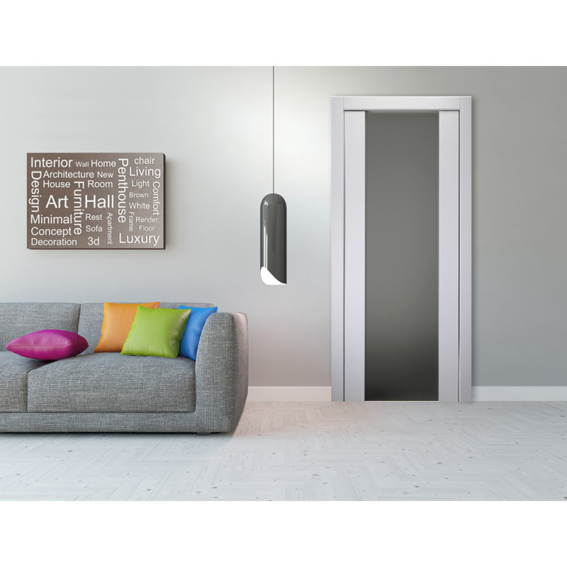Polar White Solid Pine and Frosted Glass Modern Door Slab