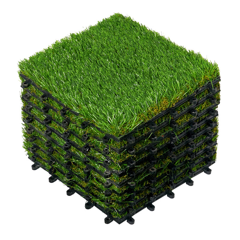VC 12'' L x 12'' W Plastic Interlocking Deck Tile in Autumn Artificial Grass, 1.26" H x 12" W x 12" D