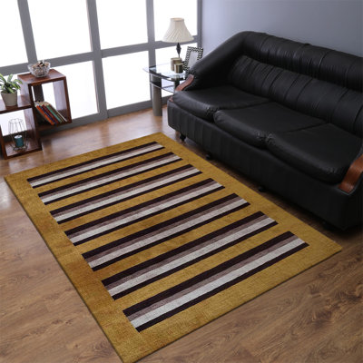 Hand Knotted Loom Wool Eco-Friendly Area Rugs - Runner, Gold Brown Color, Contemporary Modern Design, High Pile Thick Handmade Anti Skid Rugs for Living Room