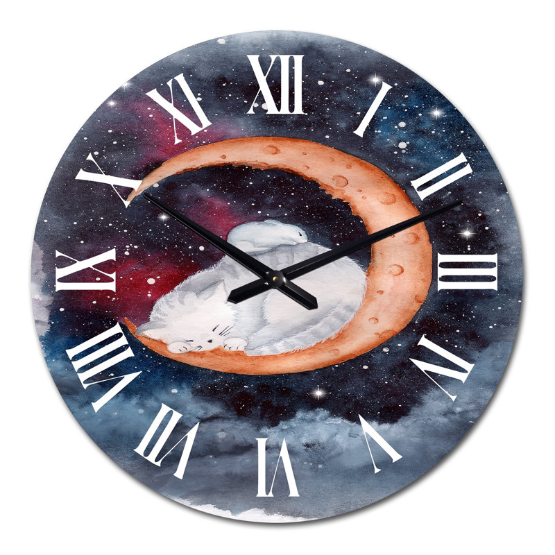 Horloge murale traditionnelle Un chat et une souris dormant sur le croissant de lune, Grand