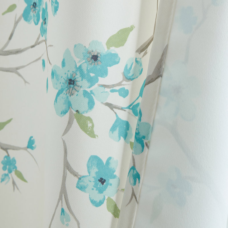 Dorcia Floral Light Dimming Rod Pocket Window Curtain Panels Set for Bedroom, Teal Blue, 52" W x 84" L