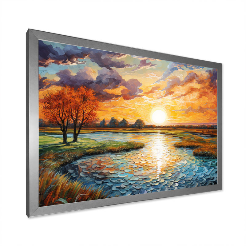 «Sunrise Country Charm» par Vincent sur toile, H 12 po x l 20 po x P 1 po, Cadre photo argenté