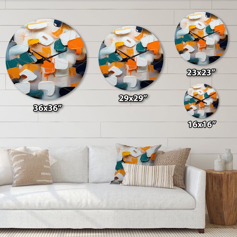 Peinture orange abstraite «Orange Happiness» - horloge murale, Très grand