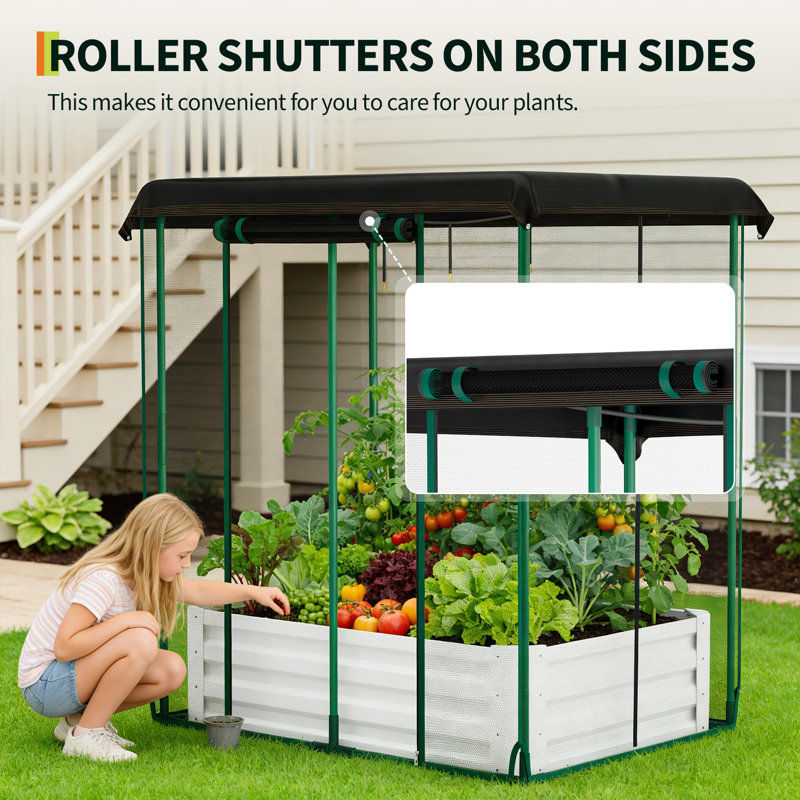 Lit de jardin surélevé galvanisé 4 x 3 x 5 pi avec système d'auto-arrosage et housse en filet pour jardin de patio
