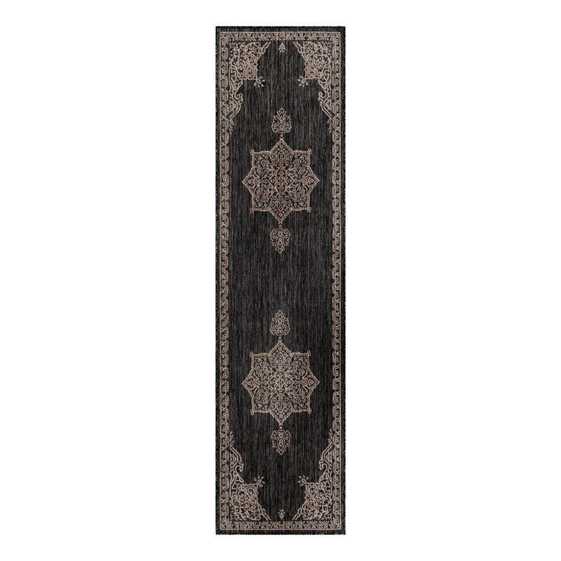 Cowgill Oriental Beige/Black Area Rug, Runner 2'7" x 10'