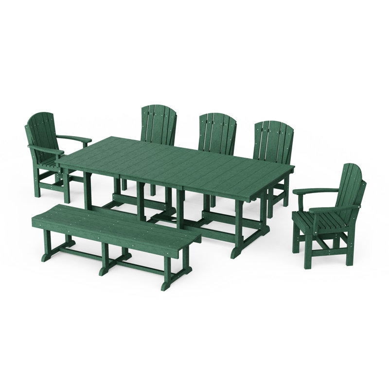 Heritage 7-Piece Rectangular Dining Set With Bench, Turf Green