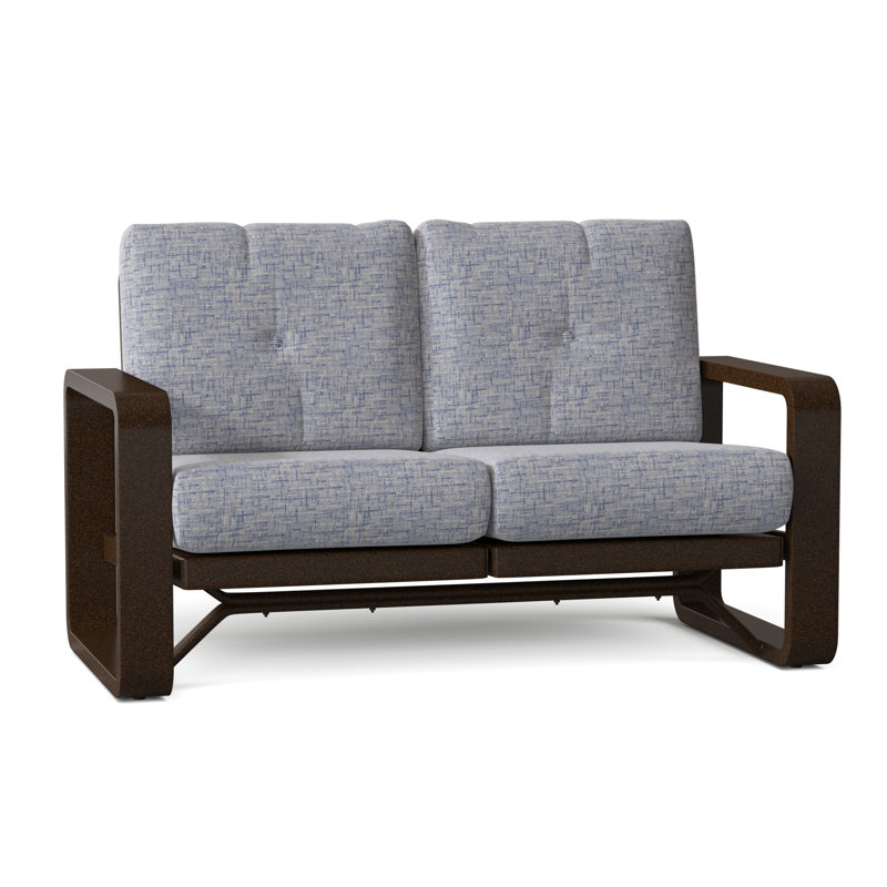 Vale 60.5'' Wide Aluminum Loveseat with Cushions, Weathered White, Hedge Flannel Sunbrella® Flannel
