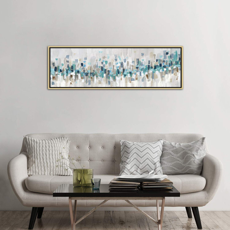 «Blue Staccato» par Inconnu - reproduction d'art, Toile dorée avec cadre flottant, H 24 po x l 72 po x P 1,5 po