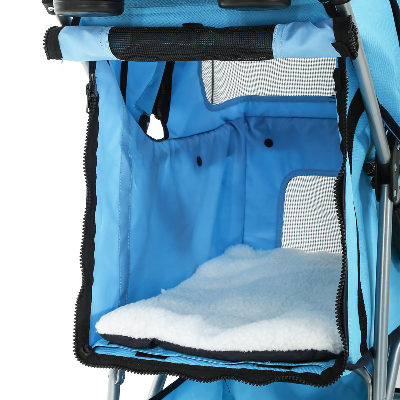 Blue Foldable Pet Jogger Stroller with Mesh Windows