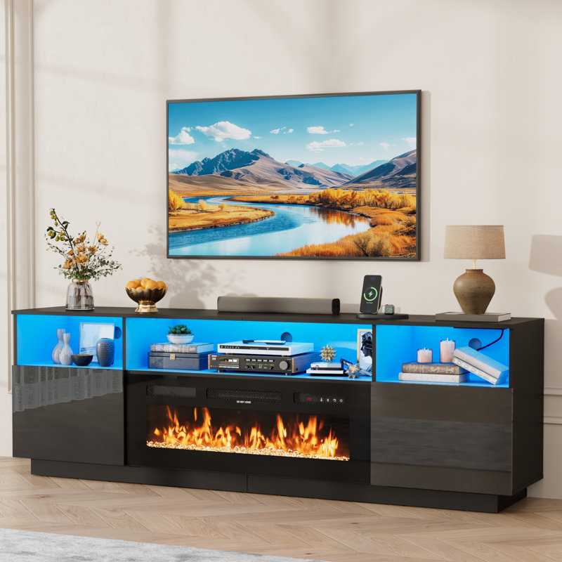 Meuble télé 80 po avec foyer électrique 40 po et lumières DEL, 80 inch