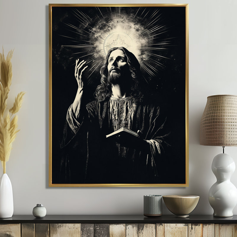 «Jesus Our Lord And Savior Teaching Monicoloch - Reproduction d'art mural Christianisme», Toile avec cadre flottant or