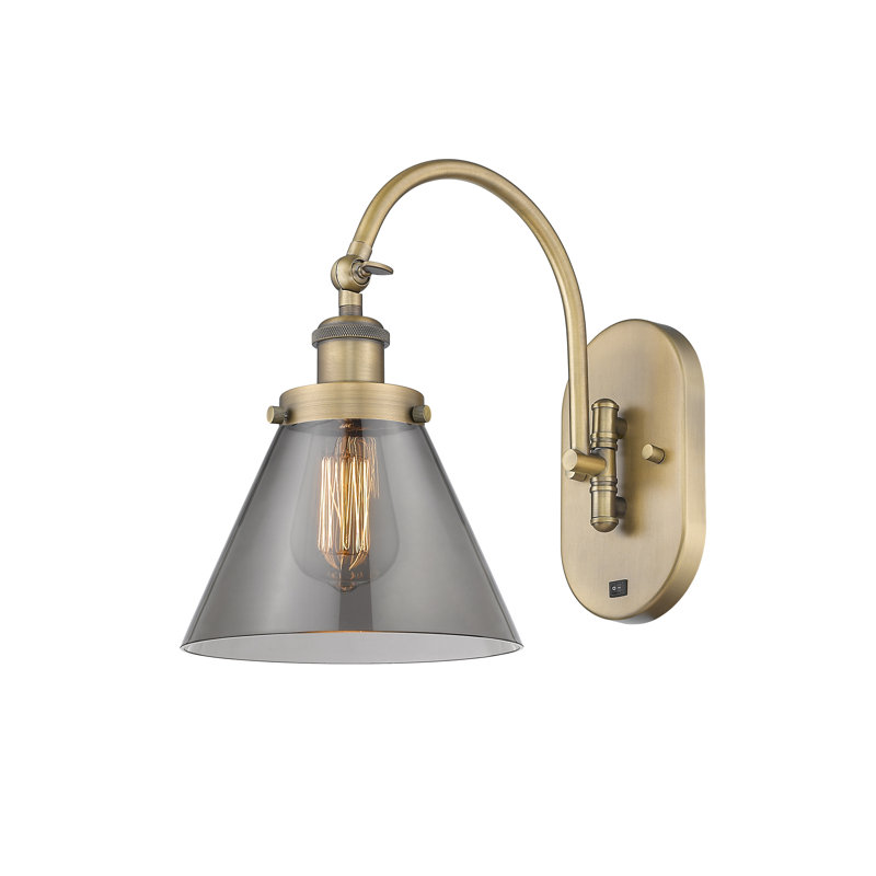 Applique murale 1 lumière 8 "à bras pivotant 8" Shauna Cone, Incandescente, Fumée plaquée, Laiton brossé