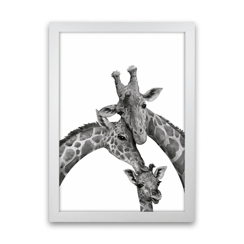 Giraffe Family - Print, 88cm H x 64cm W x 3cm D, White Framed
