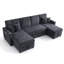 Très grand canapé-lit modulaire en forme de U 107 po en velours côtelé avec lit coulissant et chaises de rangement doubles, gris foncé-393066676