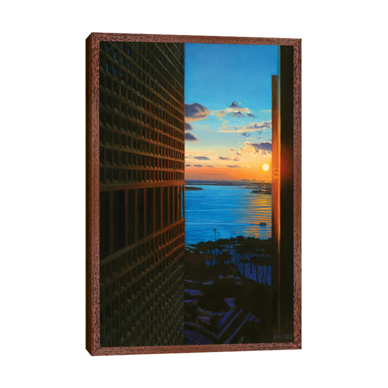 Sunset Over The New York Harbor 1 Piece Wall Art on Canvas, 66.04 cm H x 45.72 cm W, Classic Wood Framed