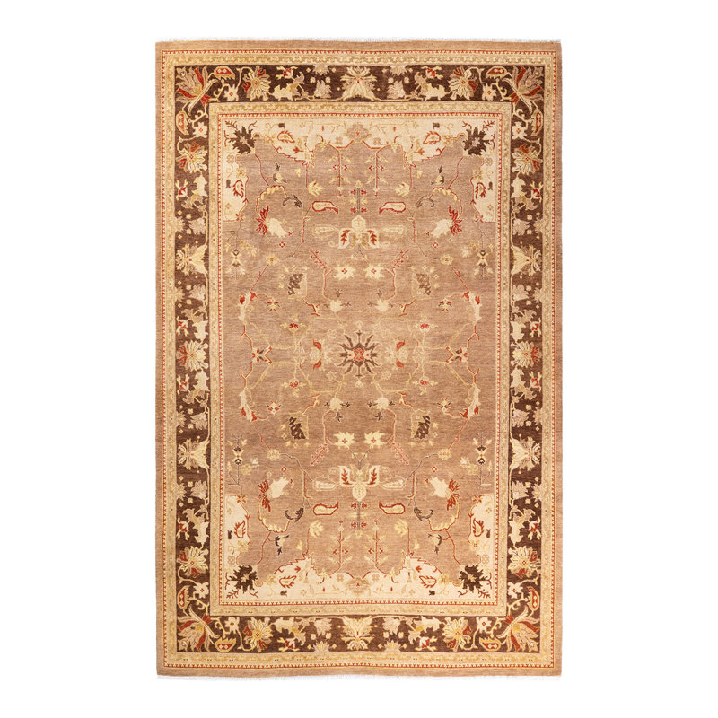 Tapis brun noué à la main unique 6 pi x 9 pi 3 po Natalja Eclectic
