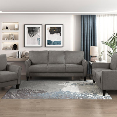 Modern Contemporary Sofa Set 3Pc Brown Gray Upholstered Sofa Loveseat Chair Plush Seat Comfort Durable Solid Wood Living Room Furniture